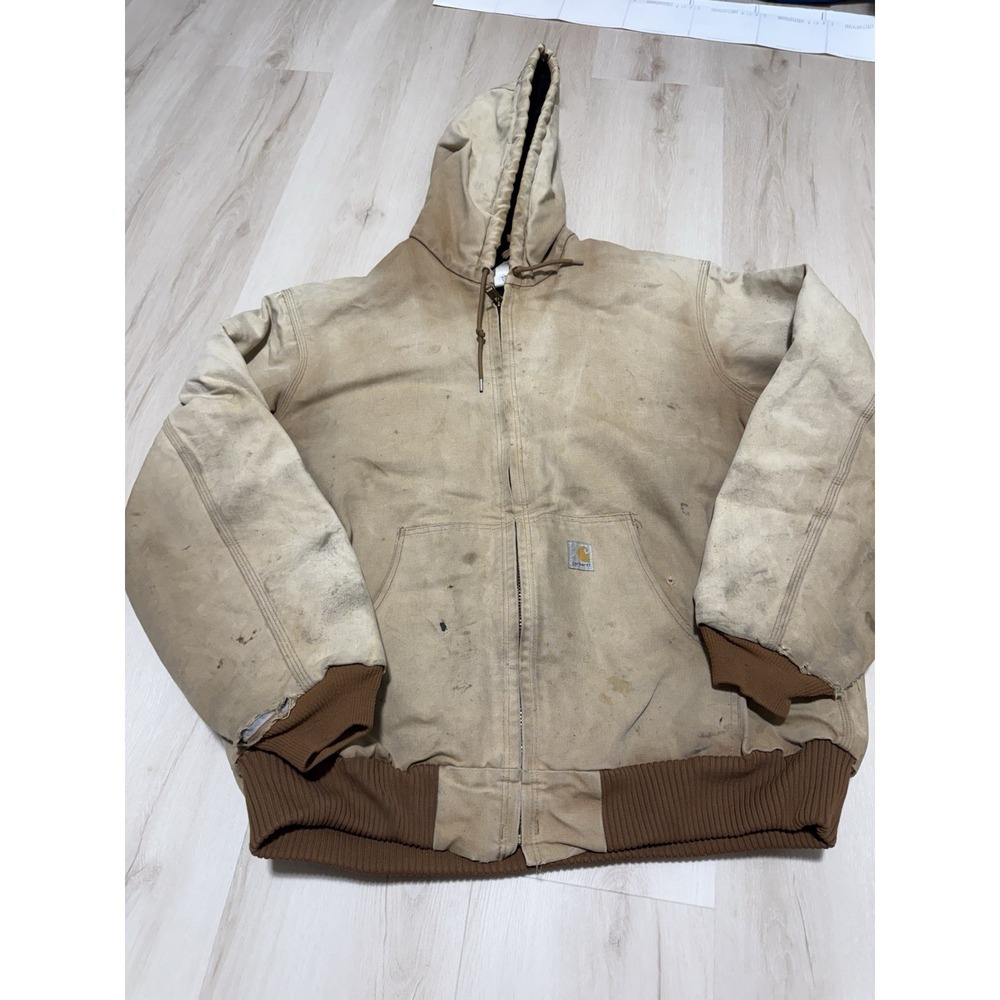 Carhartt J140 Quilted Flannel Lined Active Jacket Brown Mens Size XLT Distressed